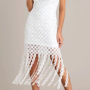 Red Dress Boutique- Whisper Your Wishes White Fringe Midi Dress
